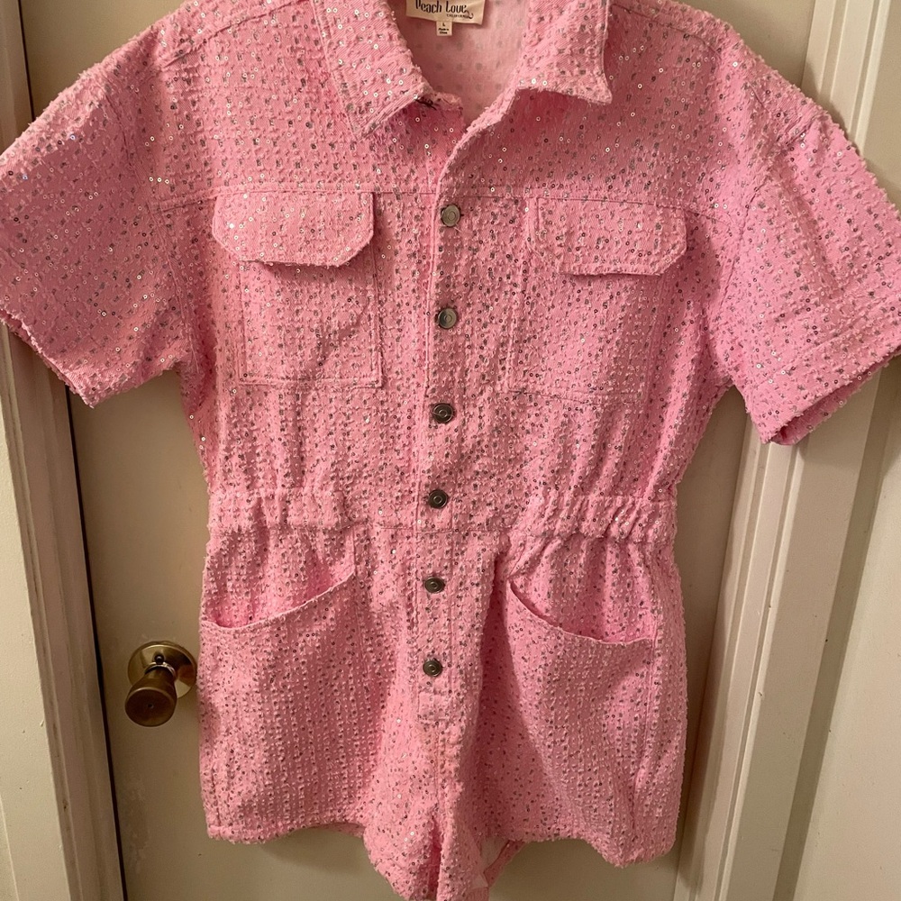 Peach Love California Glittering Pink Romper